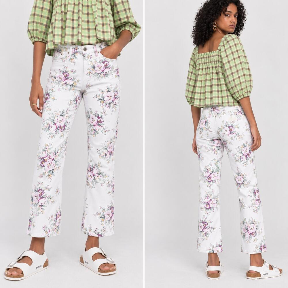 Ganni Betzy Cropped Jeans Floral Multi color size 27